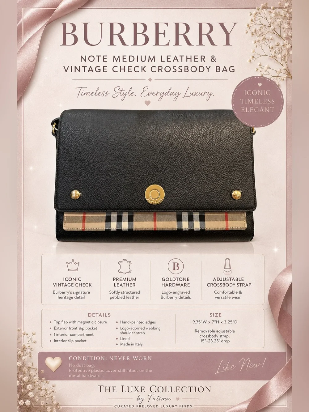 BURBERRY NOTE MEDIUM LEATHER & VINTAGE CHECK CROSSBODY